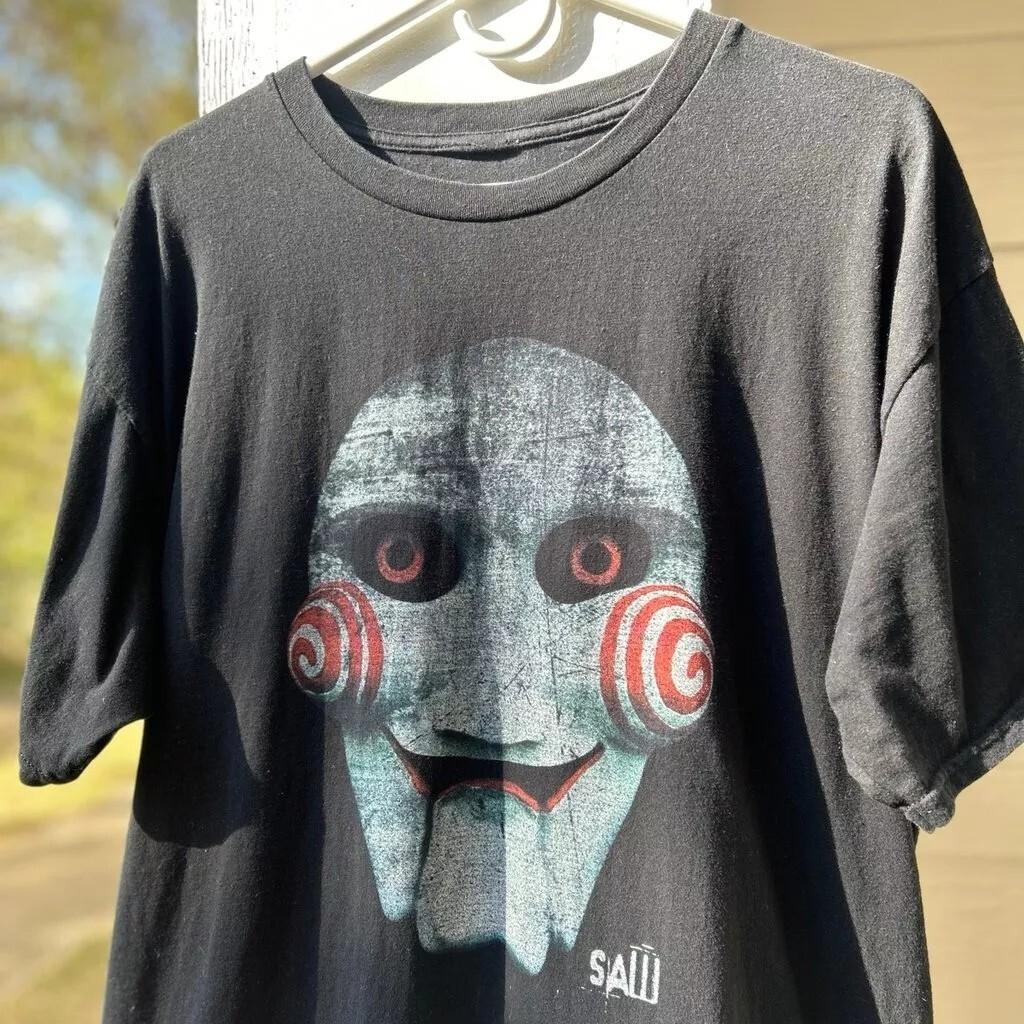 Saw Jigsaw Horror Movie Black Short Sleeve Unisex T shirt Reprint S-5XL