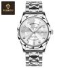 BINBOND Business Men Quartz Watch Rhombus Mirror Original Waterproof Luminous Stainless Steel Clock Male Date Week Wristwatch