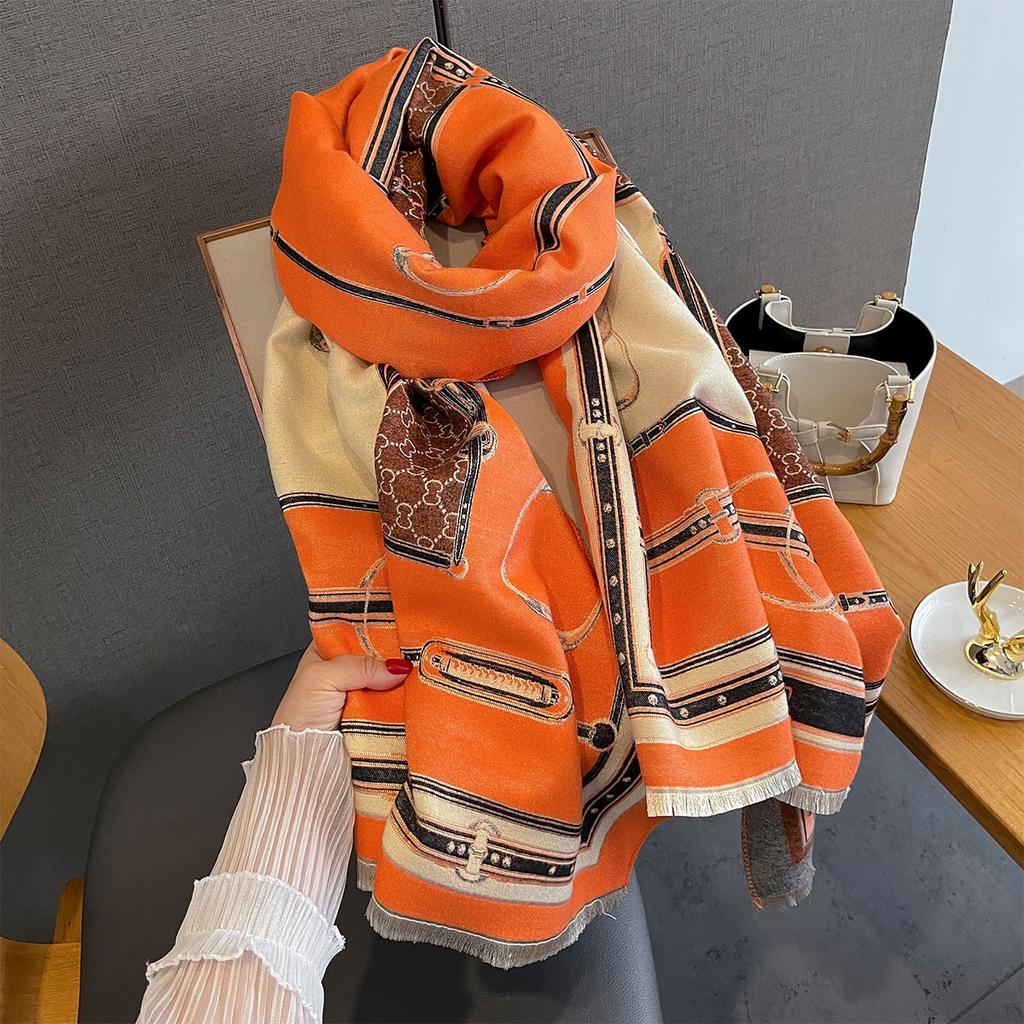 Winter Cashmere Scarf Women Luxury Chain Print Female Shawl Wrap Elegant Poncho Lady Thick Warm Blanket Gift Echarpe Pashmina