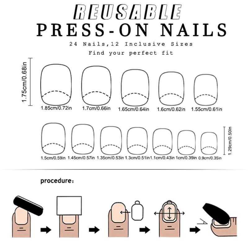 24 Pcs Purple Full Cover Stick On Nail Solid Color Press On Nail Reusable Artificial Nail Short Square False Nail