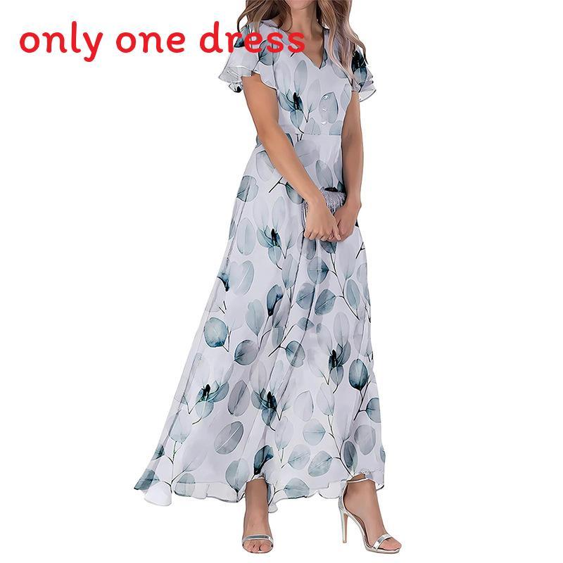 Summer Floral Chiffon Dress With V Neck Short Sleeves For Elegant Casual Wear