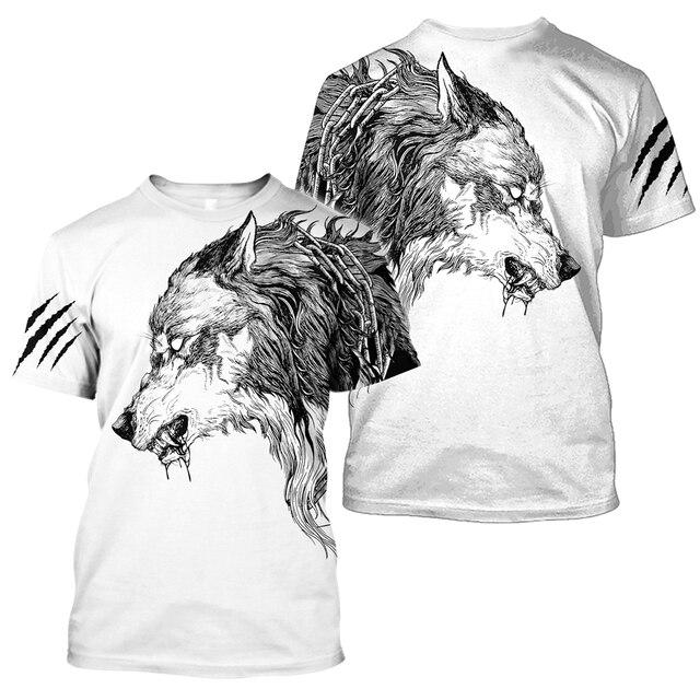 

Футболка с изображением свирепых животных, волка и индейцев, мужская модная одежда, уличная одежда с 3D принтом в стиле Харадзюку, топы, Прямая поставка XXL