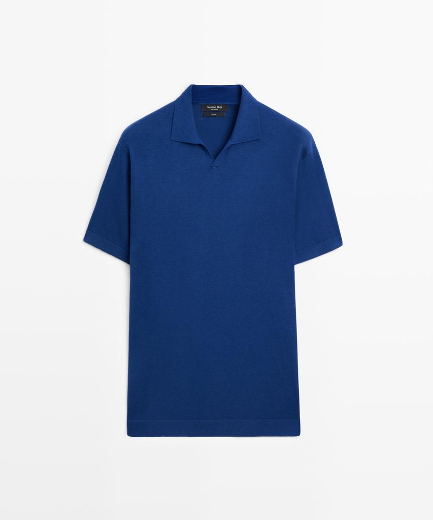 Masimodutti 100% Cotton V-Neck Knit Polo Shirt