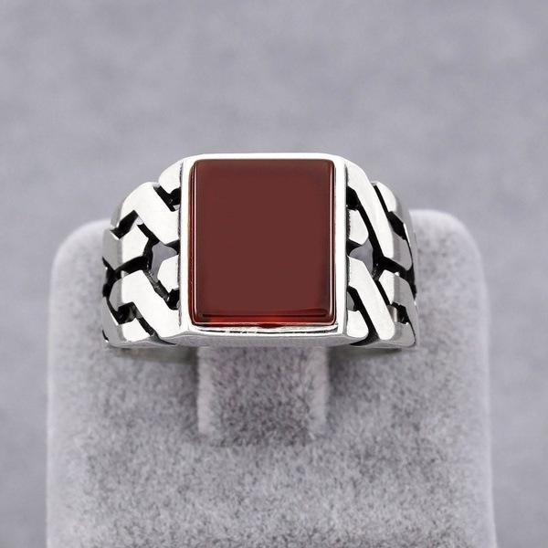 

New red glass stone ring fashionable retro men s and women s fashion accessories 6 красный