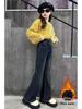 Girls' Plus Velvet Flared Pants - Stylish Slim Fit Autumn/Winter Jeans for Older Children and Students