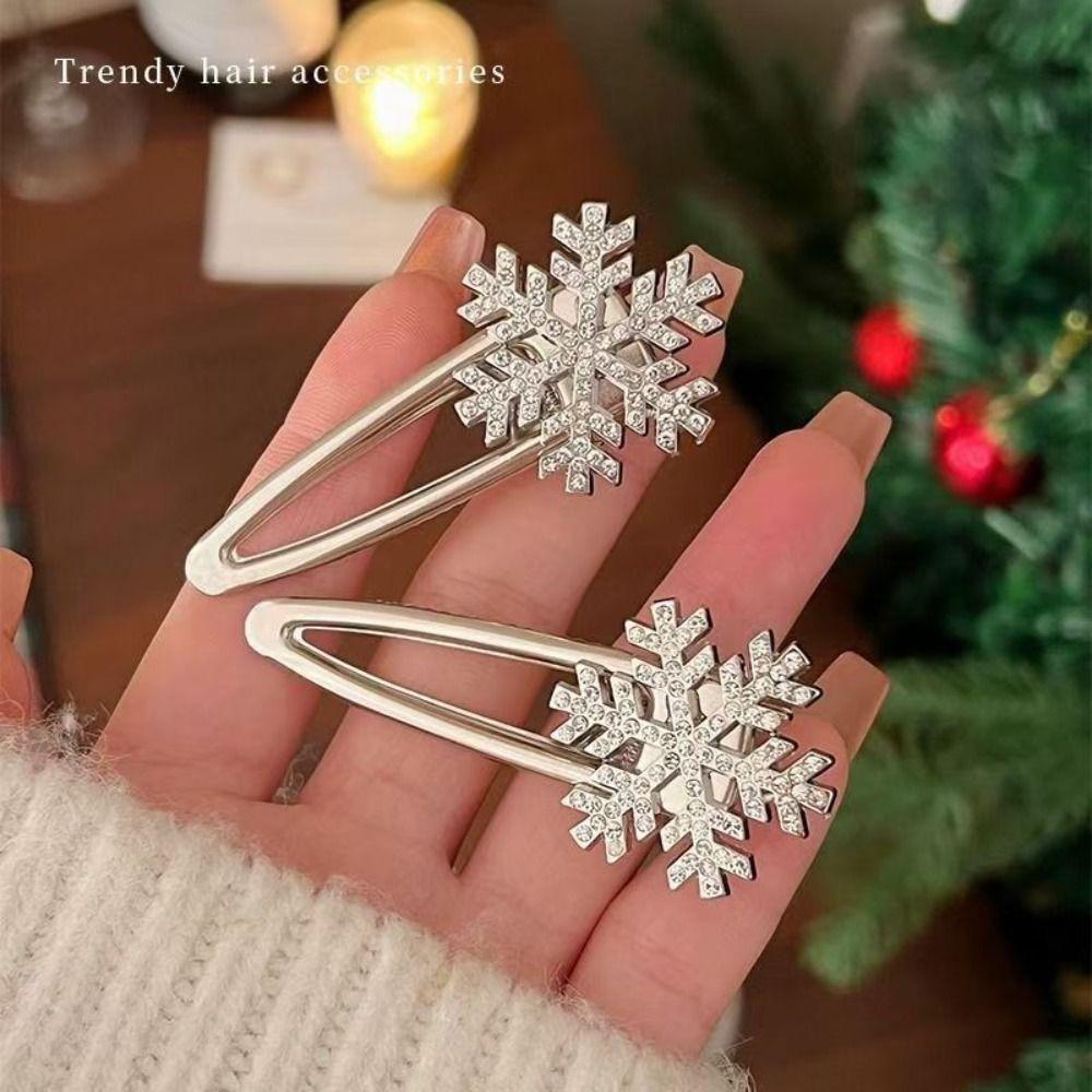 Christmas Rhinestones Snowflake Hair Clip Metal Broken Clips Gifts BB Clip  for Woman Girls
