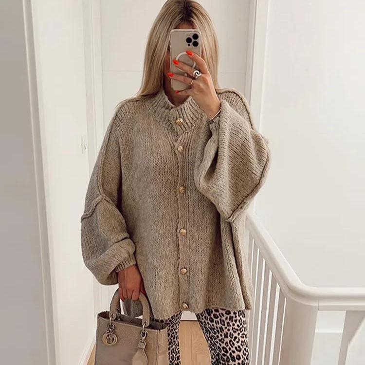 VAYLA Cardigan Casual cu Nasturi pentru Femei, Larg, cu Mâneci Lungi, Gât O, Pulovere Oversize, Top de Birou pentru Femei, Versatil