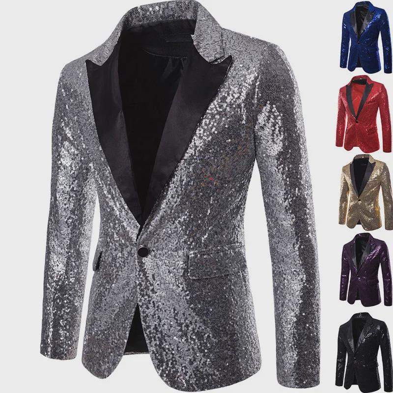 Gold Sequin Performance Suit for Men - 2024 European & American Style, Large Size, Perfect for Nightclub, Host, or Emcee Events