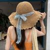 Big Brim Lace Straw Hat Spring Summer Women's Sun Hat Elegant Bow Ribbon Straw Hat  Lady