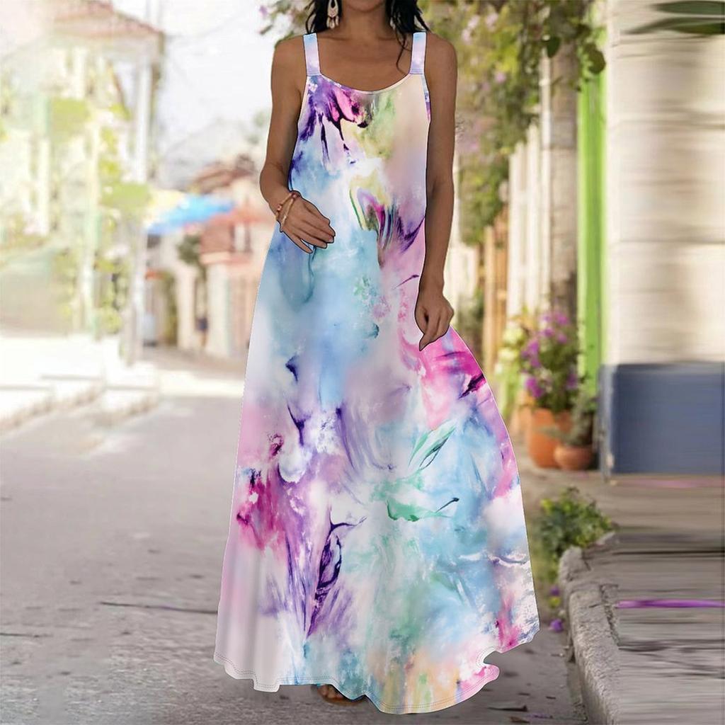 Women's Slip Dress Maxi Long Dress Ink Flower Painting Print Stitching Print Dress Spring & Summer Leisure Vacation