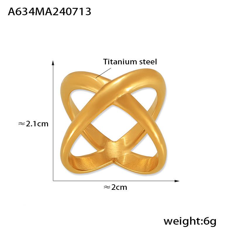 Geometric Three-Dimensional Cross Open Ring Titanium Steel Plated 18K Real Gold Personalized Ring