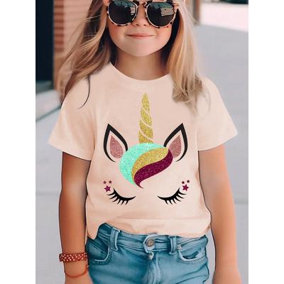 Summer Fashion Girls' Short Sleeved T-shirt "Unicorn" Printed Casual Versatile Top