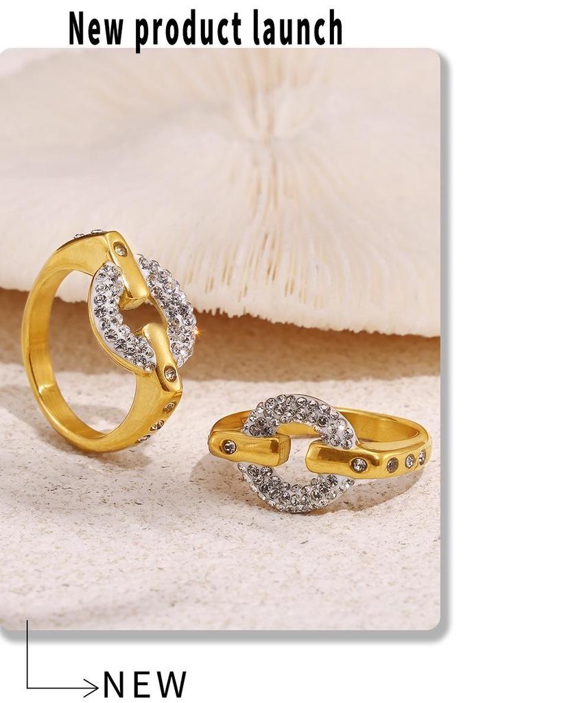 18k vergoldeter japanischer Schriftzeichen Strassring, Nischen-Cold-Style, Titanstahl für Damen