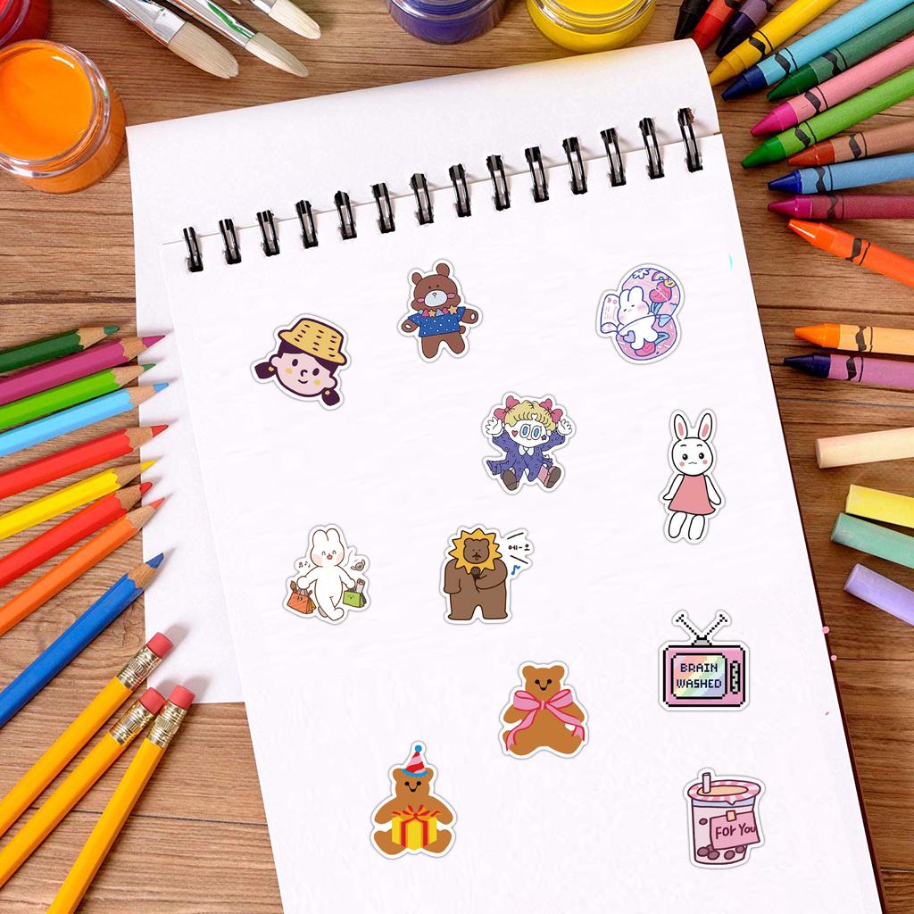 50 Ins Cute Girl Bear Graffiti Stickers Luggage Laptop Helmet Waterproof Stickers
