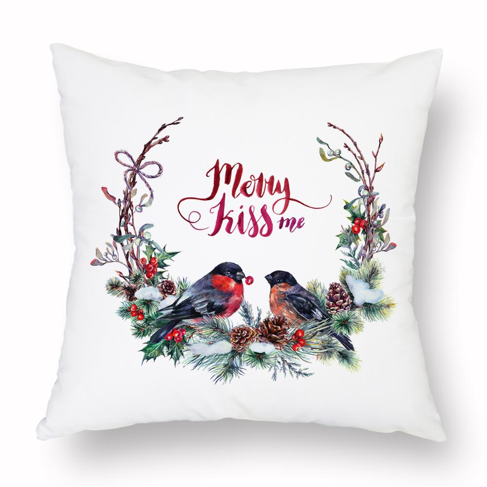 Cross-border Amazon Watercolor Christmas Pillow Case Cushion Car Living Room Cushion Manufacturer Can Be Customized