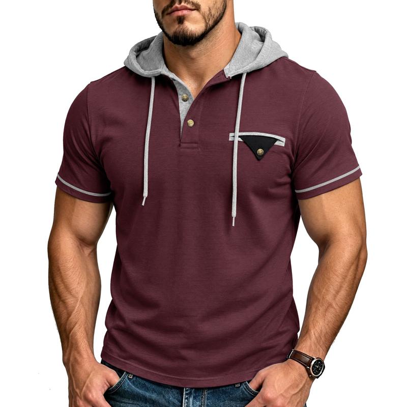 Sommer Kurzarm Kapuzen T-Shirt Herren Patchwork Kordelzug Lässig T-Shirt Herren Jogger Kapuzen T-Shirts Oberteile Streetwear Pullover