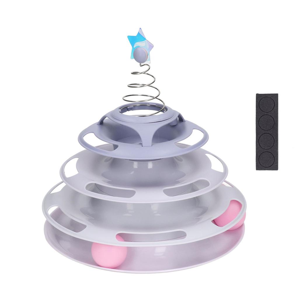 Cat Turntable Toy Relieve Boredom Interactive 4 Level Turntable Cat Toy Balls with Spring Star for Kitten Supplies