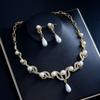 Bridal Leaf-Shaped Teardrop Pearl Necklace Set – European & American Style
