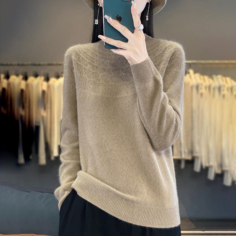 Cross-Border Autumn/Winter Women's Slim Fit Trendy Semi-High Neck Soft Knit Sweater.