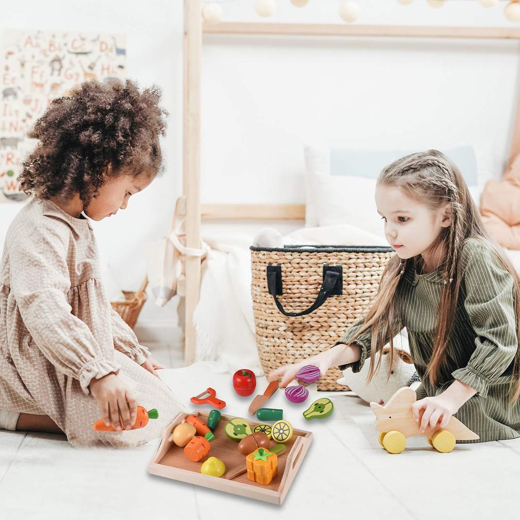 CARLORBO Wooden Pretend Play Fresh Vegetables Magnetic Food Set for Girls and Wooden Play Toy Toy, & Fruits, Boys, Easy-to-Cut