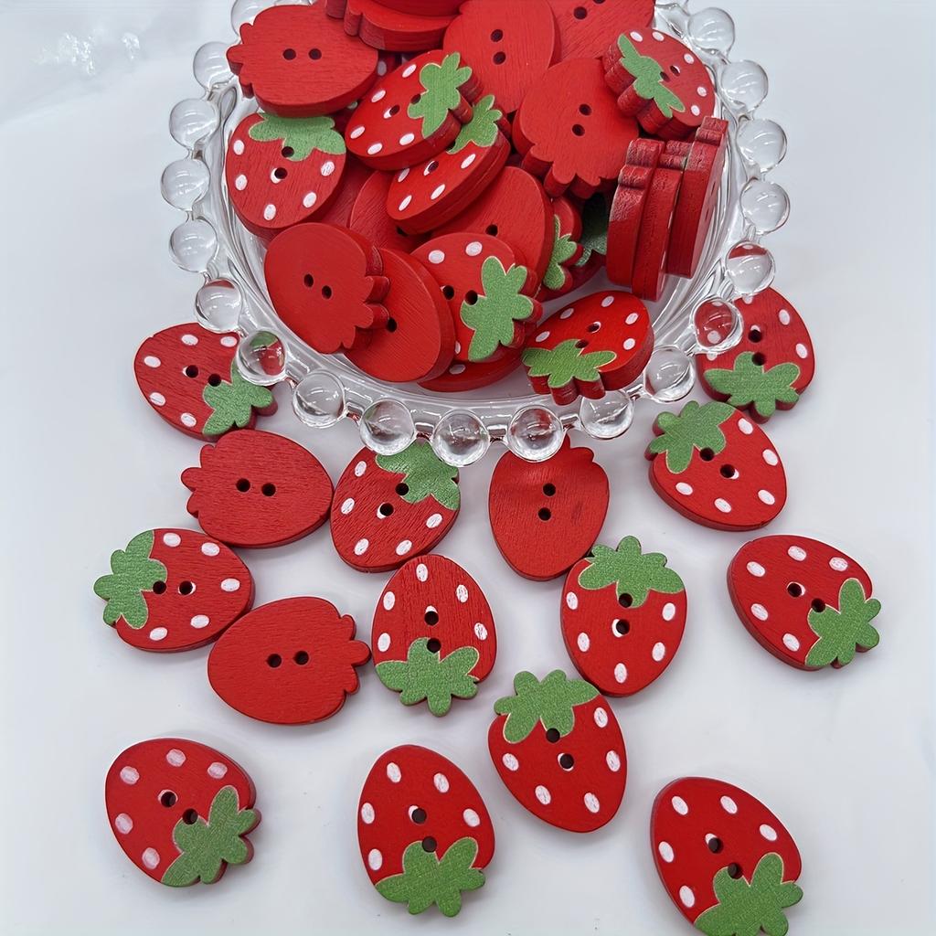 50pcs Strawberry-Shaped Wooden Buttons in Red and Pink for Scrapbooking, Sewing, DIY Crafts