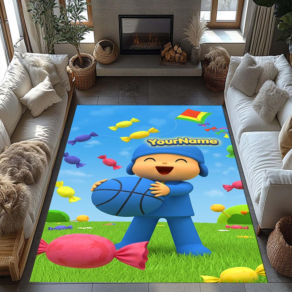 Alfombra de Piso Personalizada con Nombre de Pocoyó Alfombra de Oficina Adecuada para Comedor Salas de Juegos Cocina Entrada Alfombra Antideslizante Decoración de Oficina de Anime