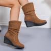Women Wedges Boots Winter Fashion Casual Shoes for Women Elegant High Heels Round Toe Platform Solid Color Boots