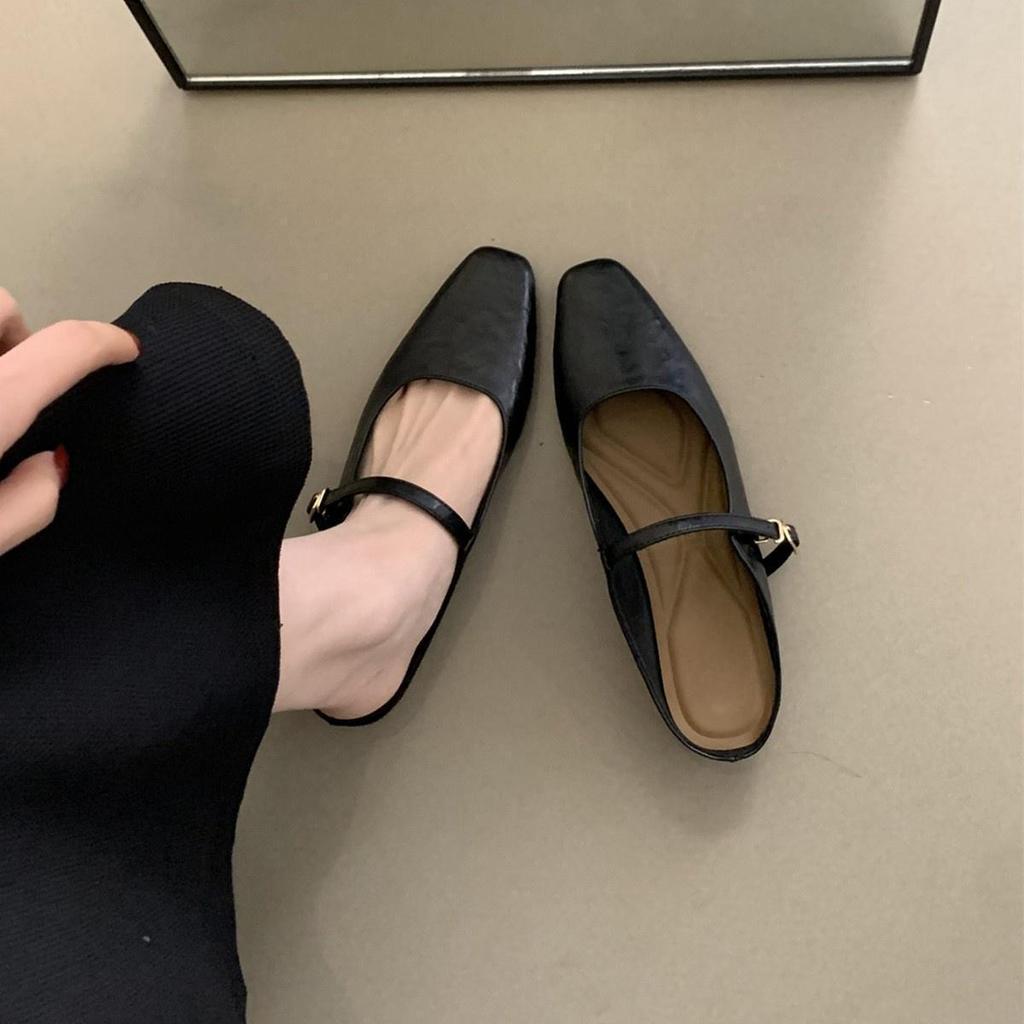 Baotou Half Slippers Women's Summer Outer Wear Spring and Autumn New Korean Version French Evening Breeze Temperament Silver Single Shoes Thick Heel S