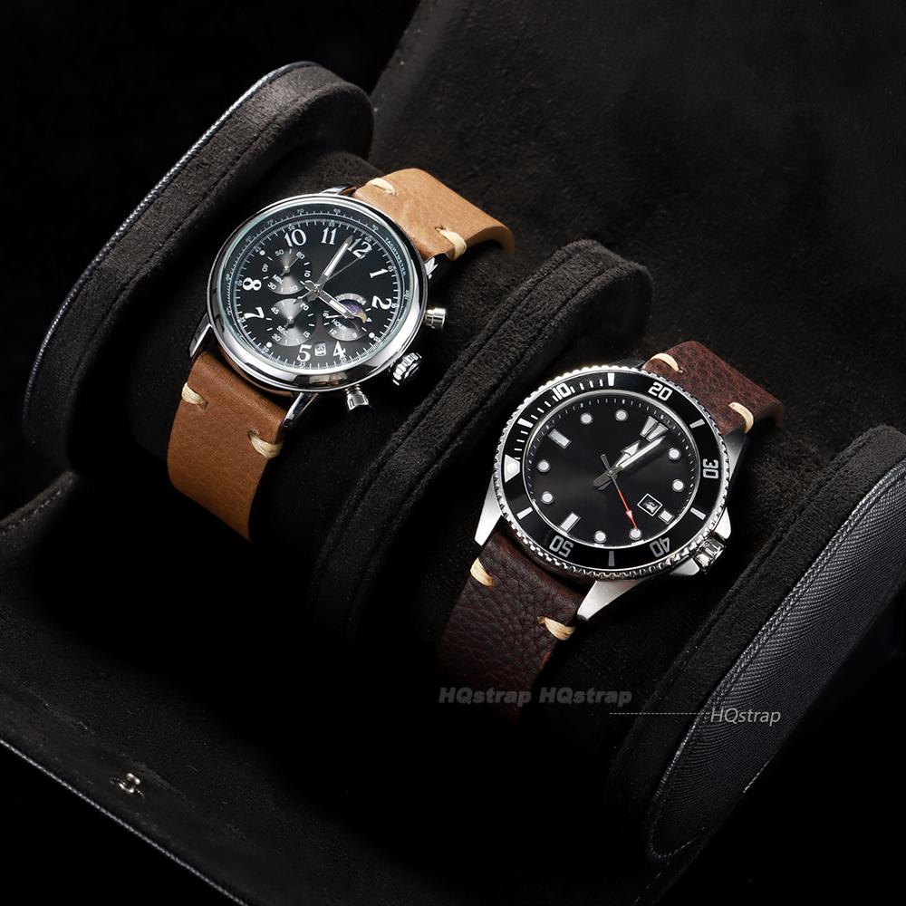 Handmade Cowhide Leather Strap 18mm 20m 22mm Black Brown Leather Bracelet Retro Women Men Watch Accessories for Smart Watch Band