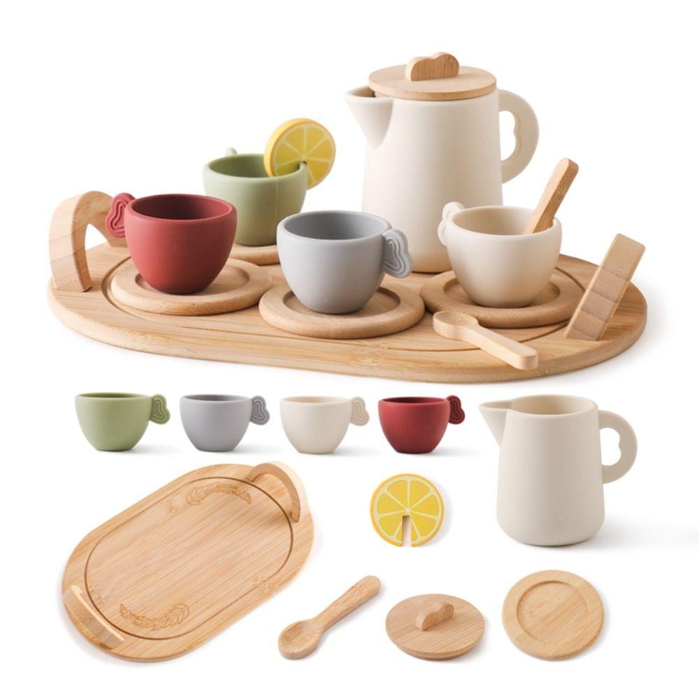 Kitchen Utensil Teapot Teacup Simulation Wooden Pretend Play Toy Afternoon Tea Toy  Baby Toddlers