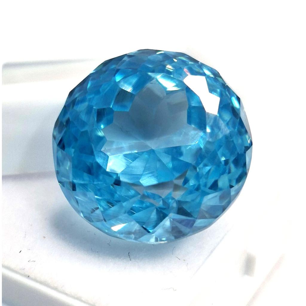 Round Cut Natural Blue Zircon Cambodia 57-59 Ct Fabulous Certified Gemstone