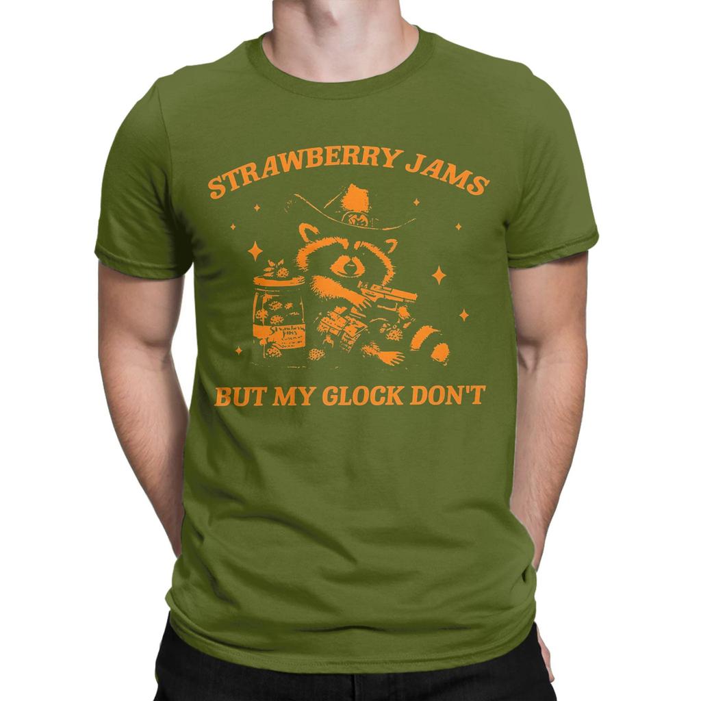 Men Women Printed Raccoon Strawberry Jams But My Dont Raccoon   Tee T Shirt Pure Cotton  T-shirts Clothing
