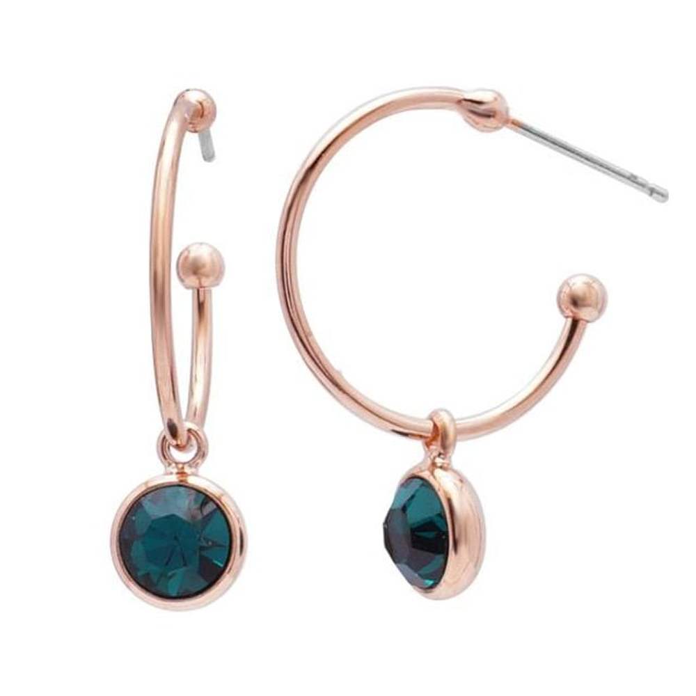 E372 Crystal Rose Gold Earrings - Emerald Green