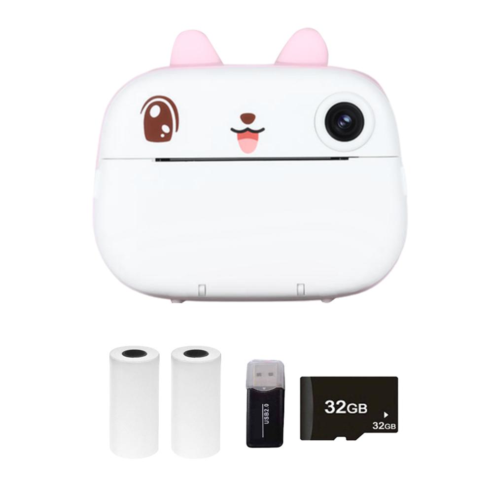 

Дитяча камера Миттєвий термопринтер Екран 2,4 дюйма Подвійна камера Підтримка Таймер Зйомка відео 1080P 2 рожевий