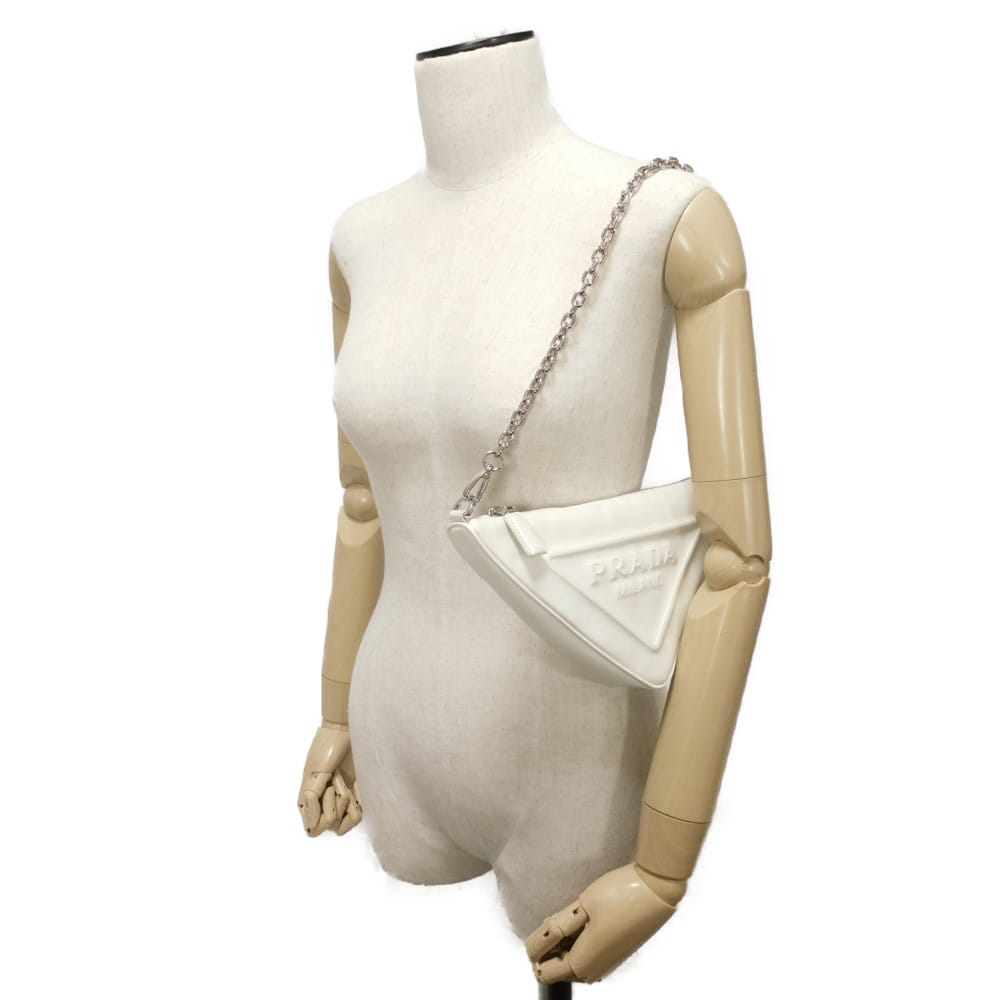 Used 11569 Triangle Mini Bag 1BC543 2BYA F0009 7921 Calfskin Chain Bag 2WAY RFID IC Logo Embossed Bianco Women's from