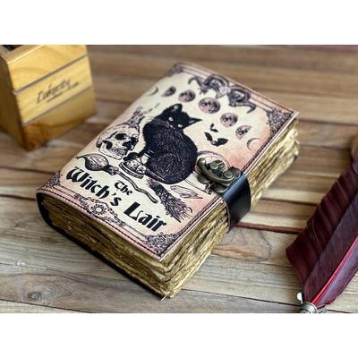 Ledertagebuch Zauberer Katzenbuch Blanko Magik Notizbuch Buch der Schatten Wicca Pagan Grimoire Buch für Reiseskizzen