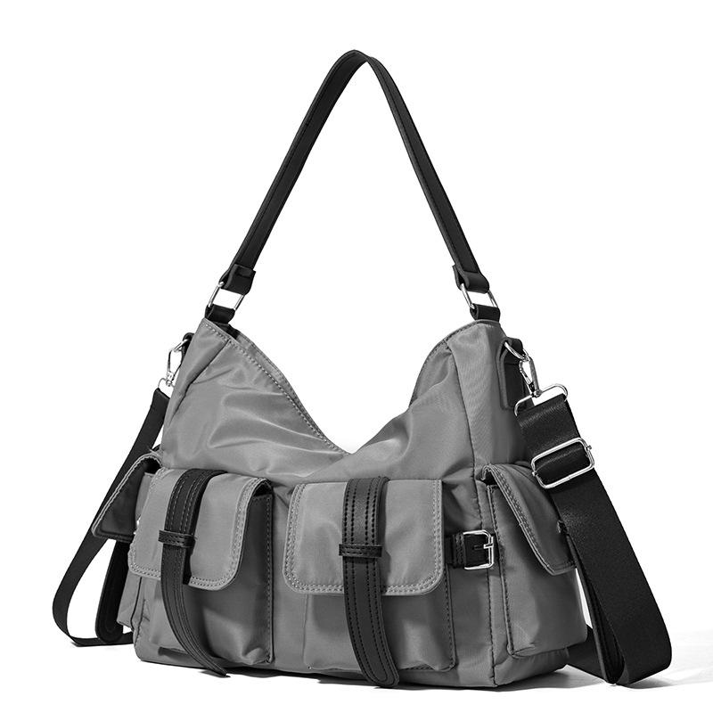 

Textured nylon cloth bag women s trendy large capacity waterproof shoulder bag casual versatile crossbody tote bag серый