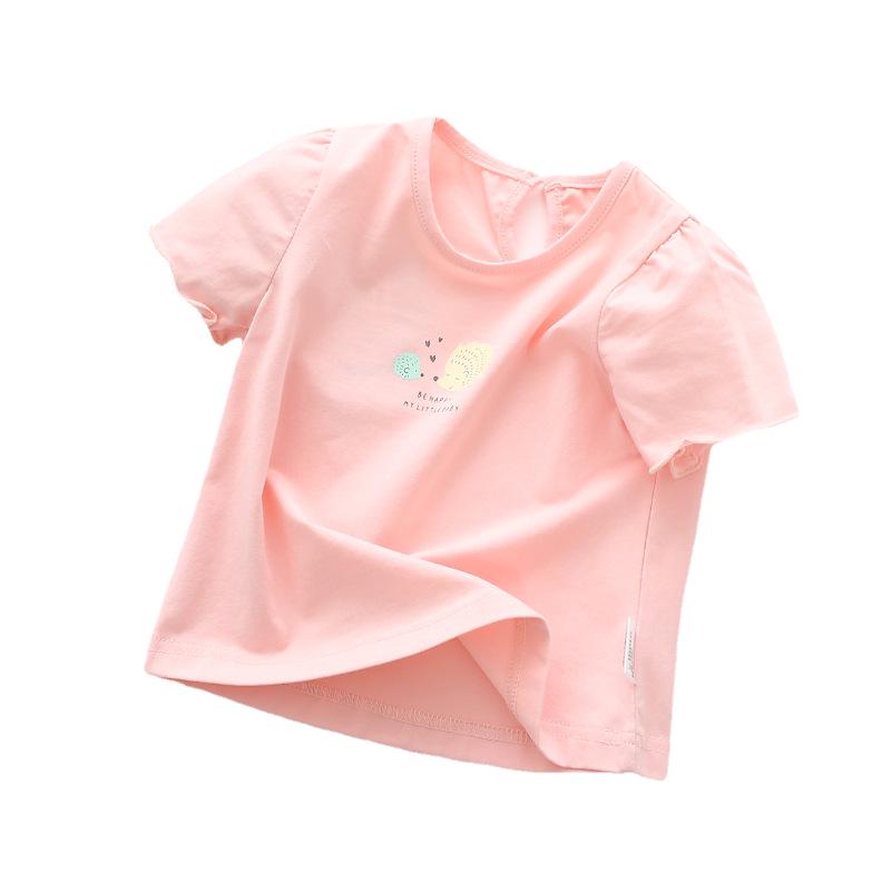 Dziewczęcy T-shirt z krótkim rękawem z kreskówkowym nadrukiem, Wiek 0-3 lata, Okrągły dekolt