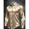 New Heart-shaped Rolled Grass Cross Partial Printed Long Sleeved Shirt with a Smooth Drape and Satin Lapel for Men
