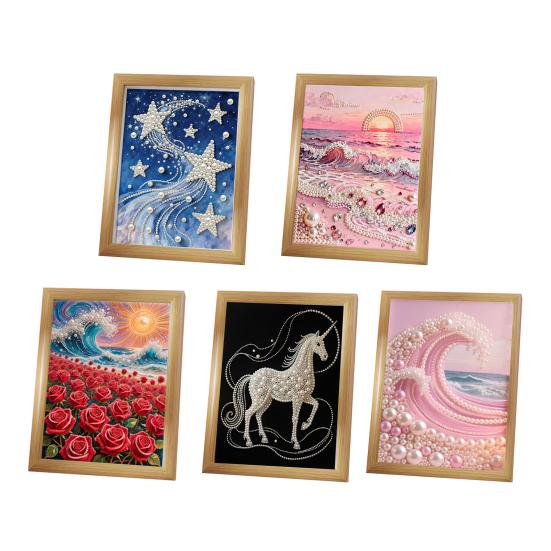 Kit de Pintura DIY com Pérolas Artificiais com Moldura de Madeira Tela Contas de Pérolas Artificiais Ferramentas Adultos Iniciantes Artesanato de Arte com Pérolas Artificiais Feito à Mão Decoração de Parede para Casa