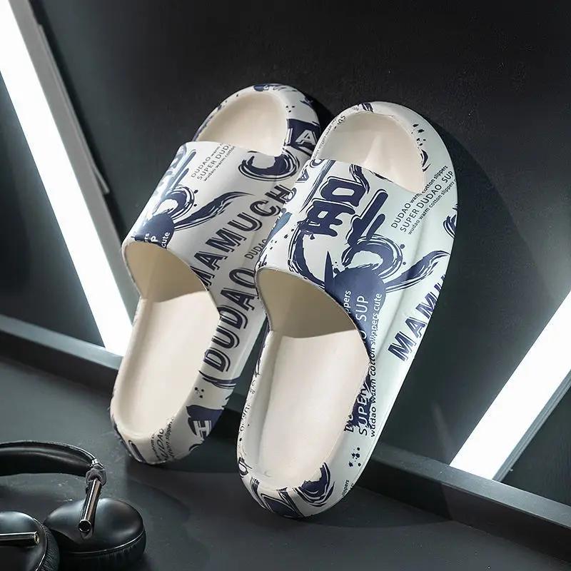 Fashion Anime Printing Slippers Men's Sandals Summer Couple Slippers Fashion Thick Bottom Anti-slip Slip-on Holidays Beach Shoes 2025
