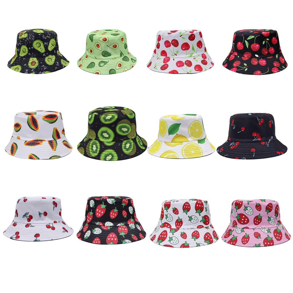 Digital Printed Fruit Double-sided Bucket Hat Outdoor Travel Sunshade Sunscreen Men and Women Pot Hat