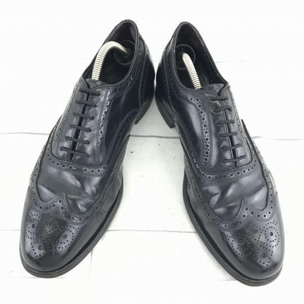 80s-90s Vintage Florsheim Goodyear Welt Leather Wingtip 26.5 Black Dress Shoes(USED)