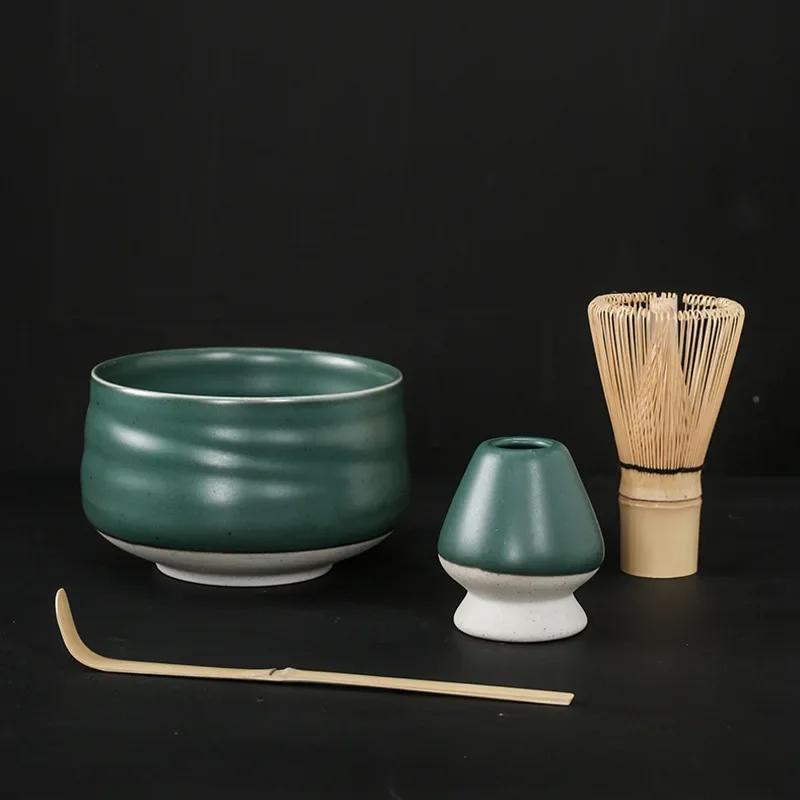 3/4-teiliges Matcha-Teeset, Bambus-Schneebesen, Schaufel, Keramik-Matcha-Schale, traditionelle handgefertigte Werkzeuge für die Teezubereitung im Innenbereich, Geburtstagsgeschenkset