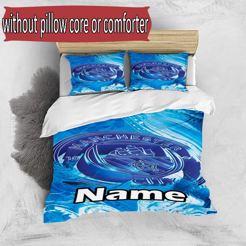 3pcs Duvet Cover Set (1*Duvet Cover + 2*Pillowcase, Without Core), Custom Name Manchester City FC Pattern Bedding Set, Home Bedroom Decor Gift