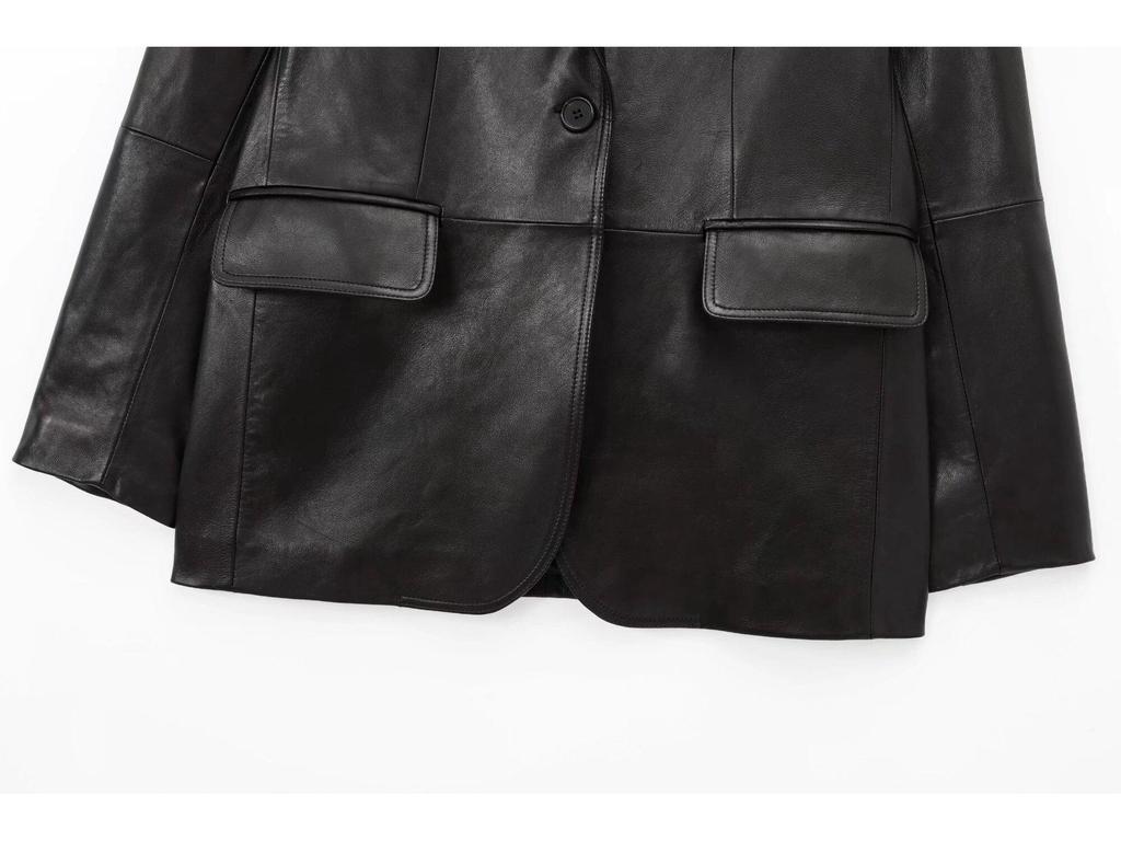 2025 Women's Casual Faux Leather Lapel Jacket - European & American Style