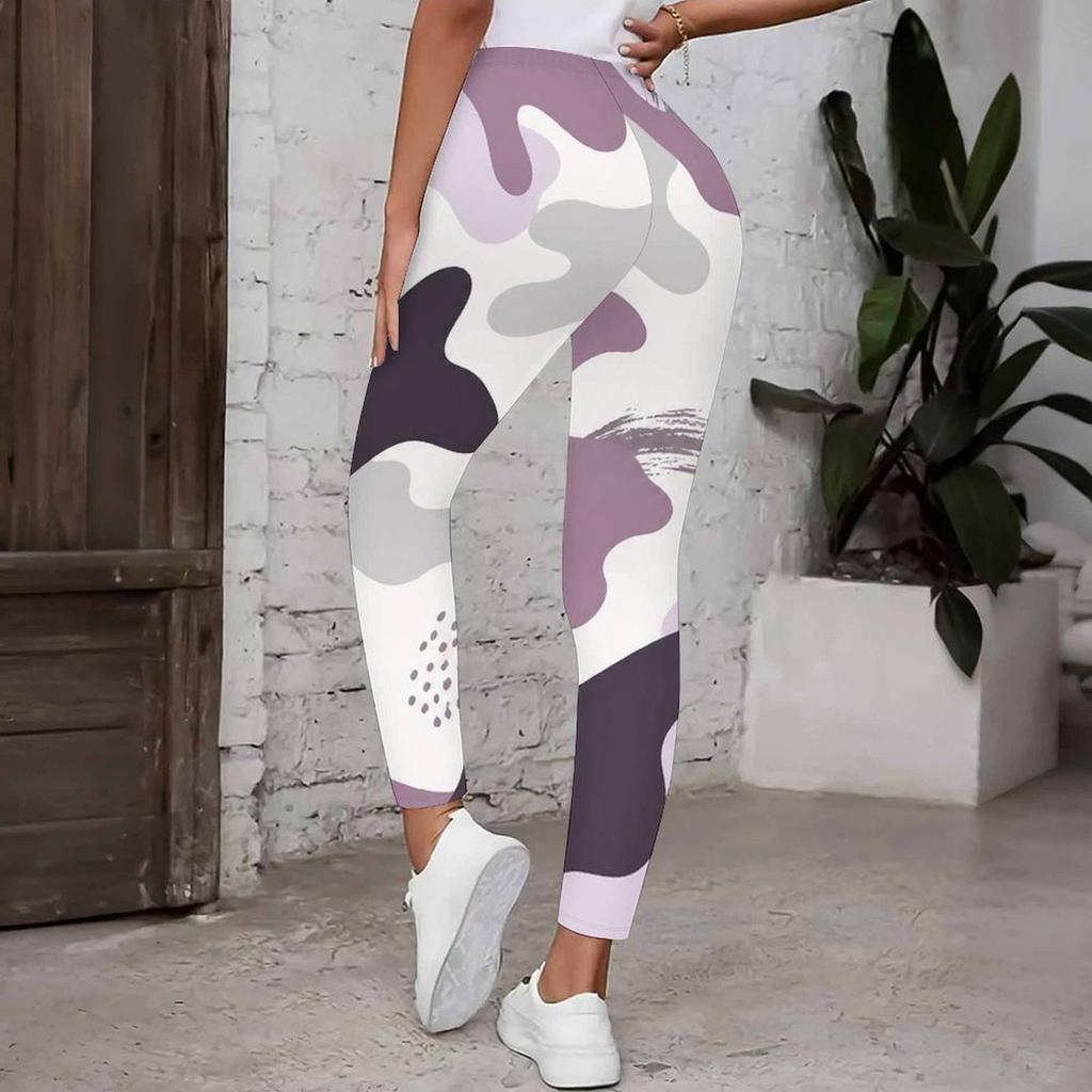 Women Plus Size High Waist Full Length Leopard Rose Floral Printed Yoga Leggings