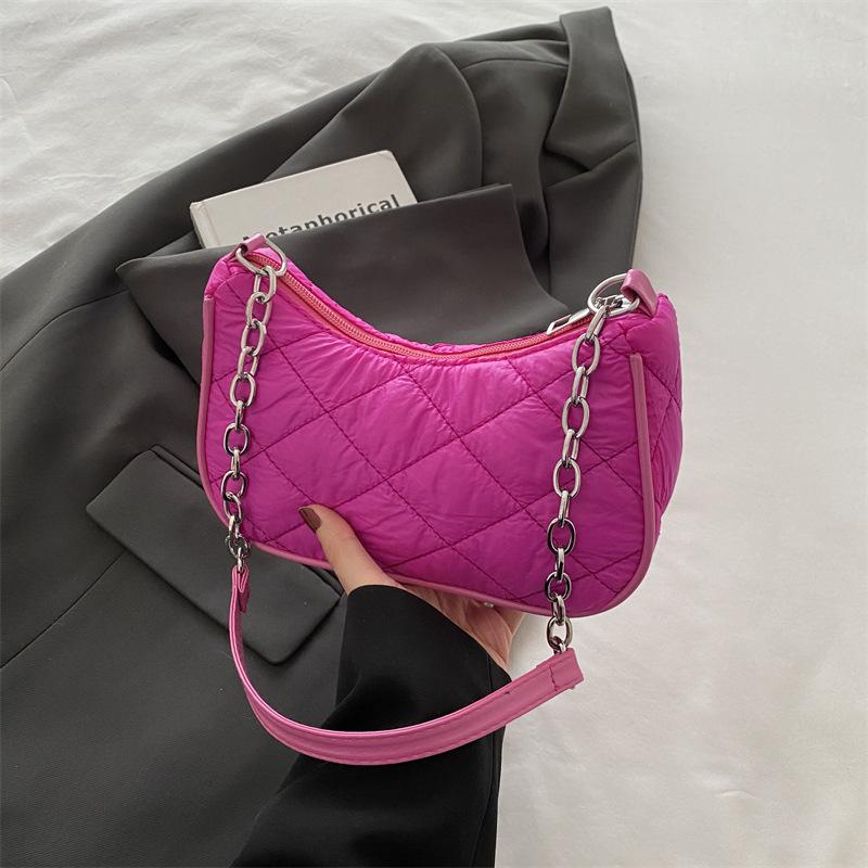 2025 winter new personalized trend rhombus embroidery thread chain women's bag simple portable shoulder armpit crescent bag
