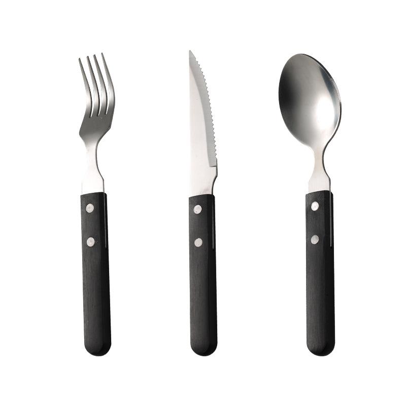 Stainless steel handle knife, fork, spoon, western tableware 3 main pieces rosewood handle steak knife and fork hotel retro meal