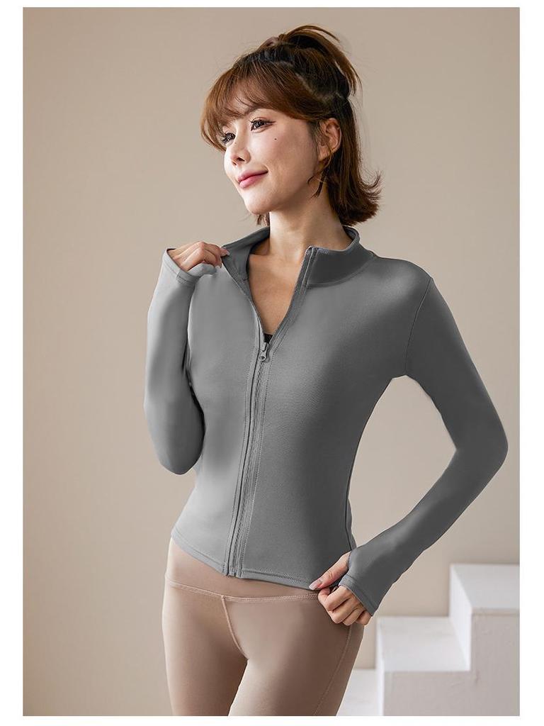 Women's Quick-Dry Zip-Up Sports Jacket with Stand Collar and Long Sleeves for Running and Yoga